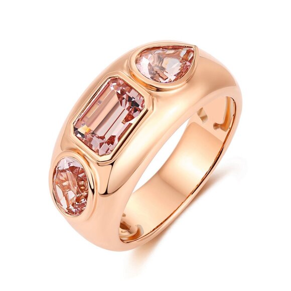 Tri-Stone Morganite 14K (or 18k upon request) Rose Gold Statement Ring - Picture 5 of 6